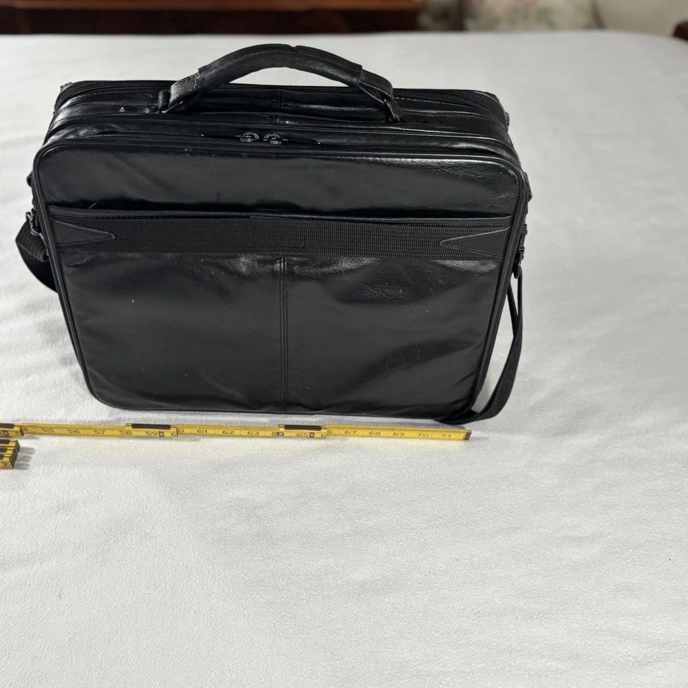 Dell Laptop Briefcase‎ Bag Mens Large Black Excellent Leather Multi-Compartment